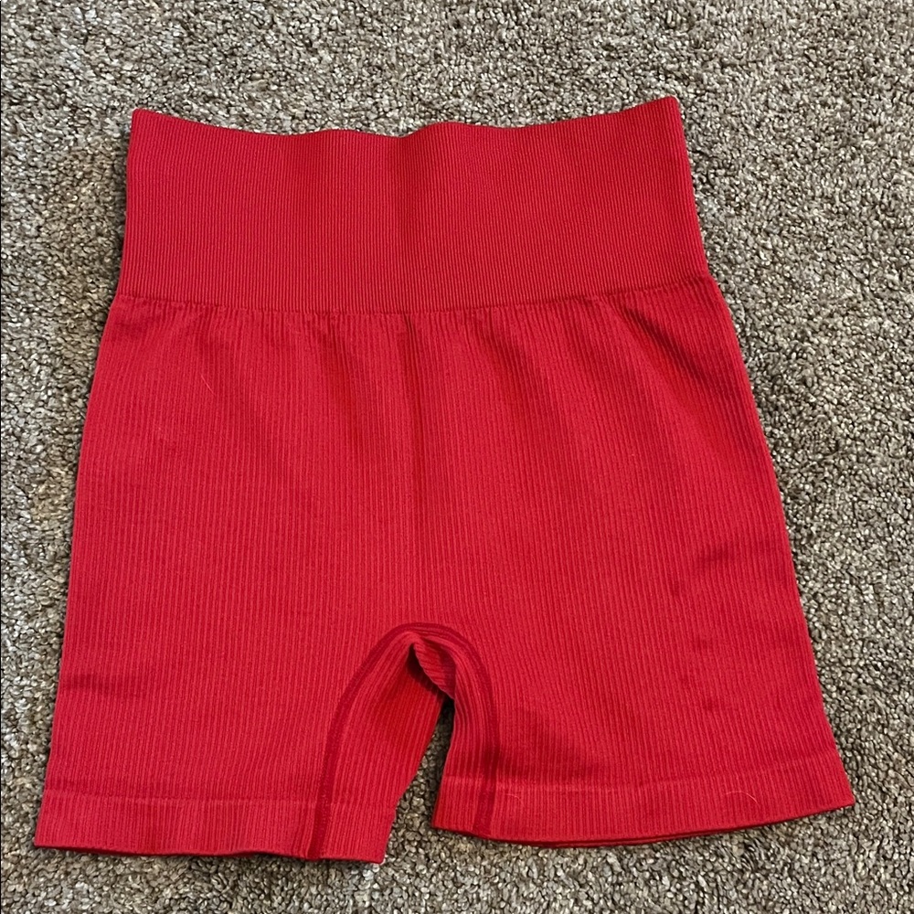 Womens Red Ribbed Shorts